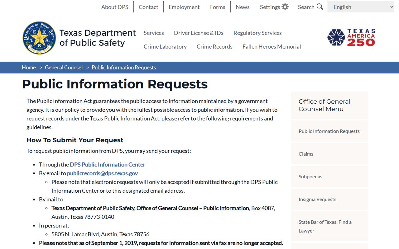 Texas DPS public information route for Cottle County arrest records