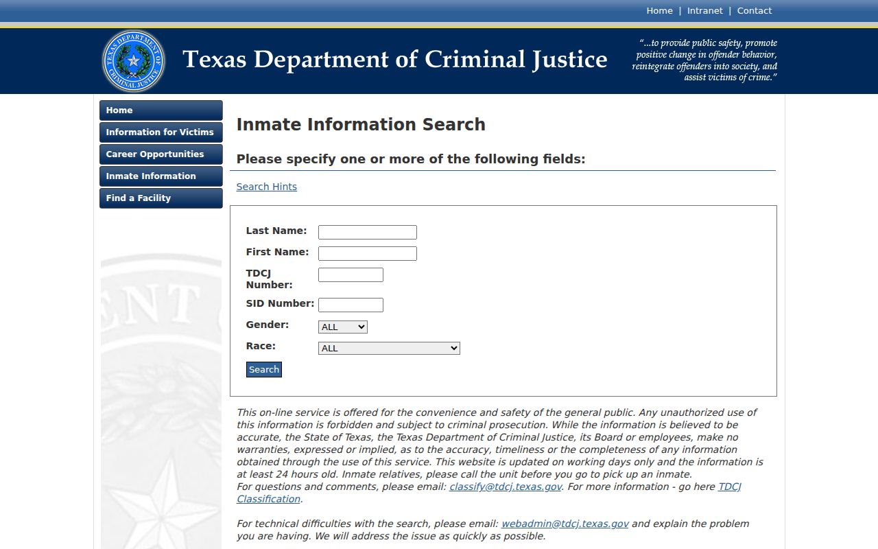 TDCJ inmate search for state custody after a Cottle County arrest