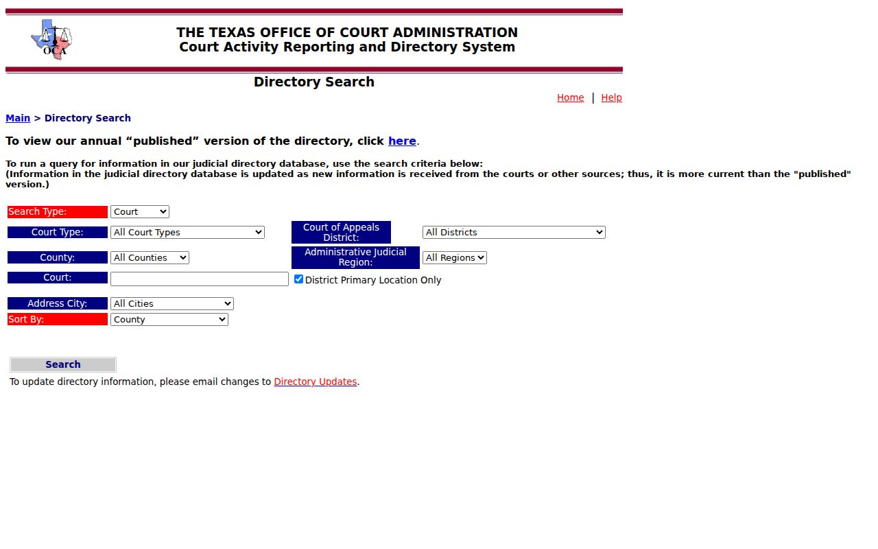 Texas court directory used to identify Cottle County criminal courts