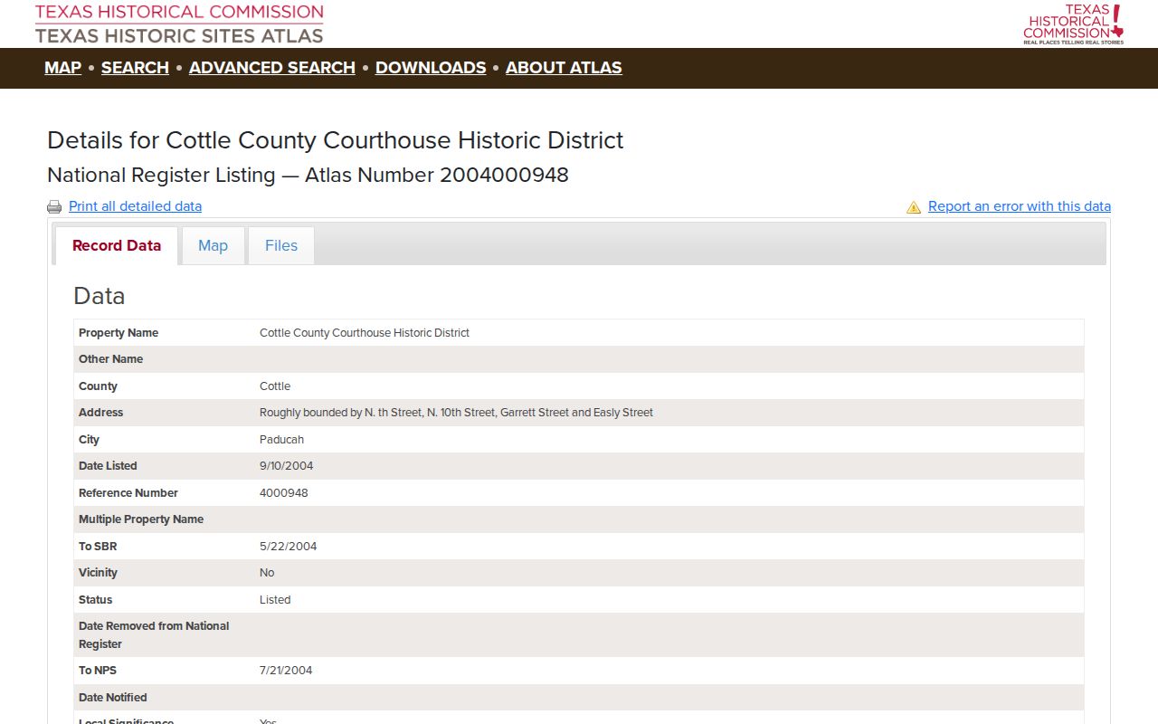 Paducah criminal history setting in the Cottle County Courthouse Historic District