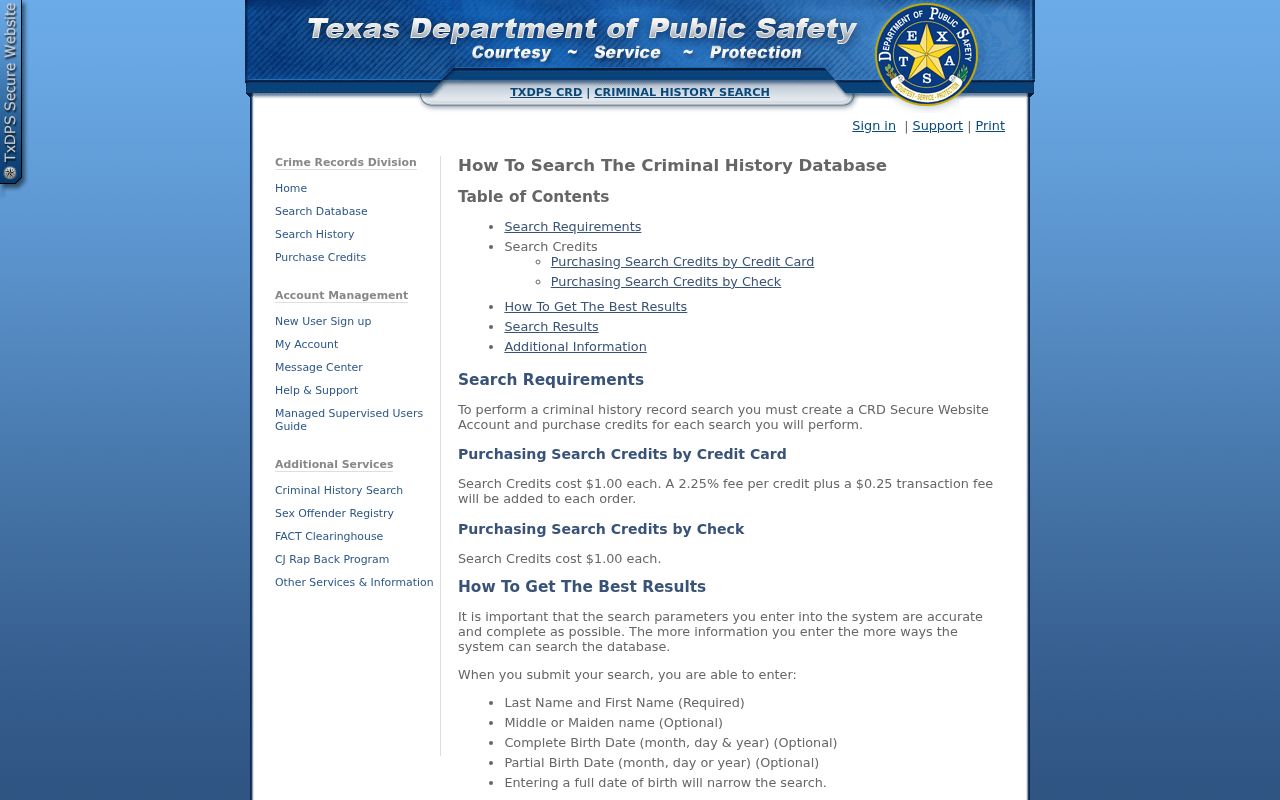 Cottle County criminal record Texas DPS search instructions