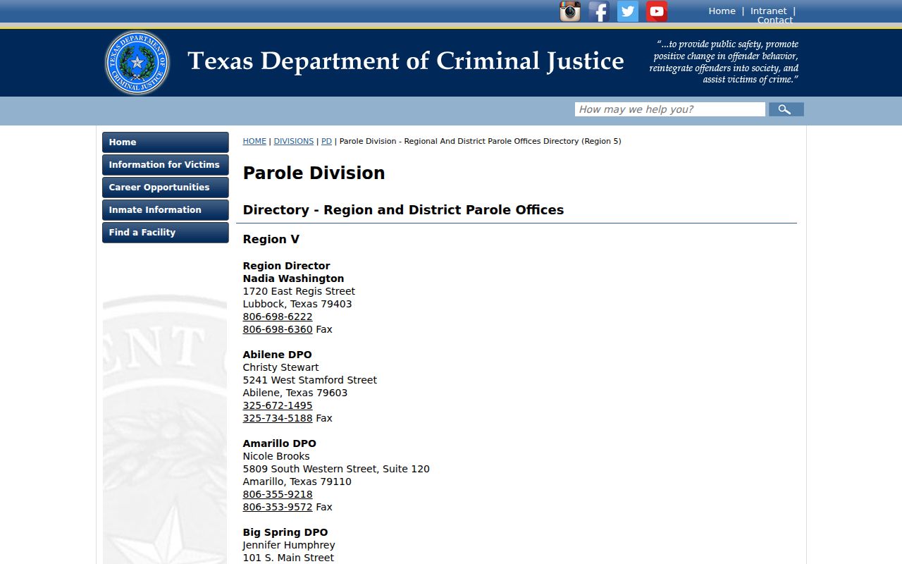Cottle County criminal history Plainview parole office